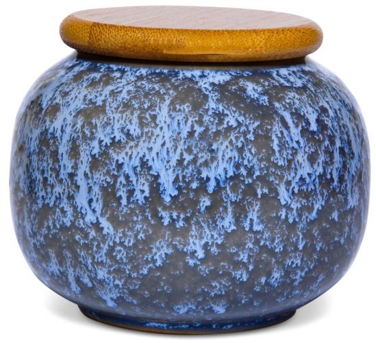 Porzellan-Teedose mit Holzdeckel - Farbe: blau
